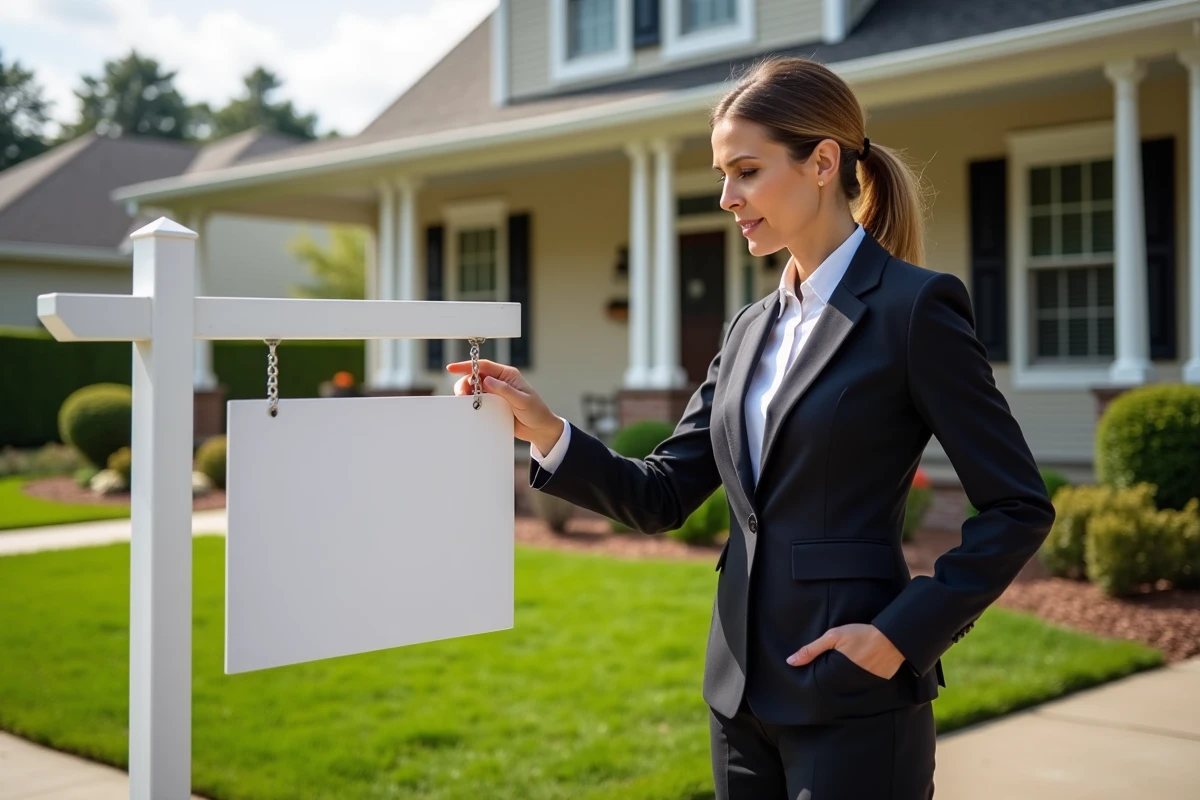 Femme professionnelle inspectant une maison en banlieue